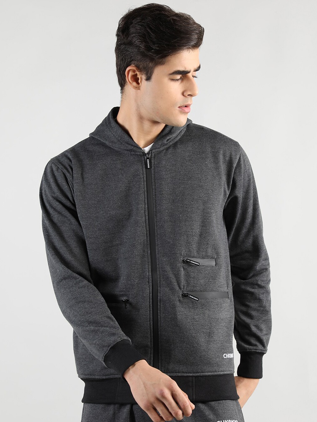 

CHKOKKO Men Outdoor Bomber Hooded Jacket, Grey