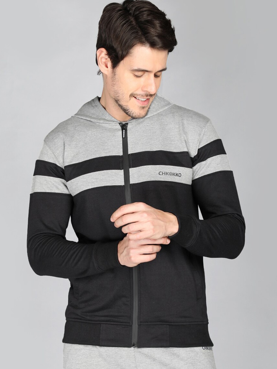 

CHKOKKO Men Outdoor Sporty Hooded Jacket, Grey