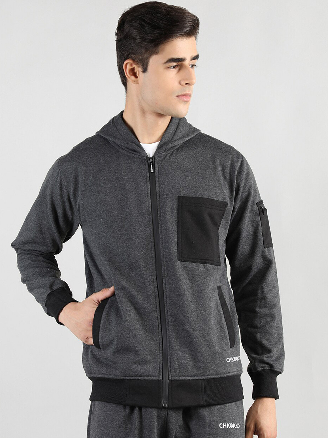 

CHKOKKO Men Outdoor Bomber Hooded Jacket, Grey