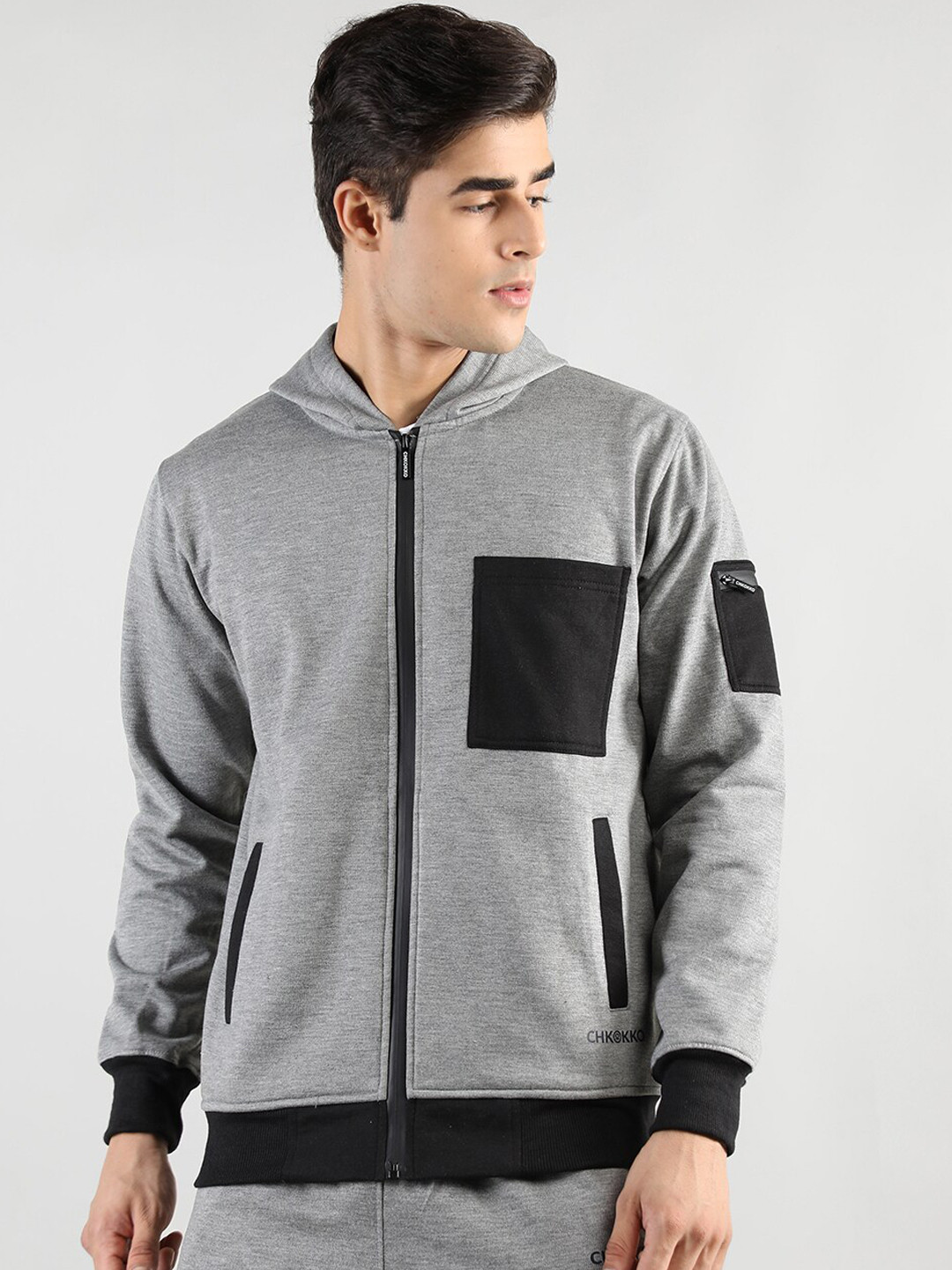 

CHKOKKO Men Outdoor Hooded Sporty Jacket, Grey