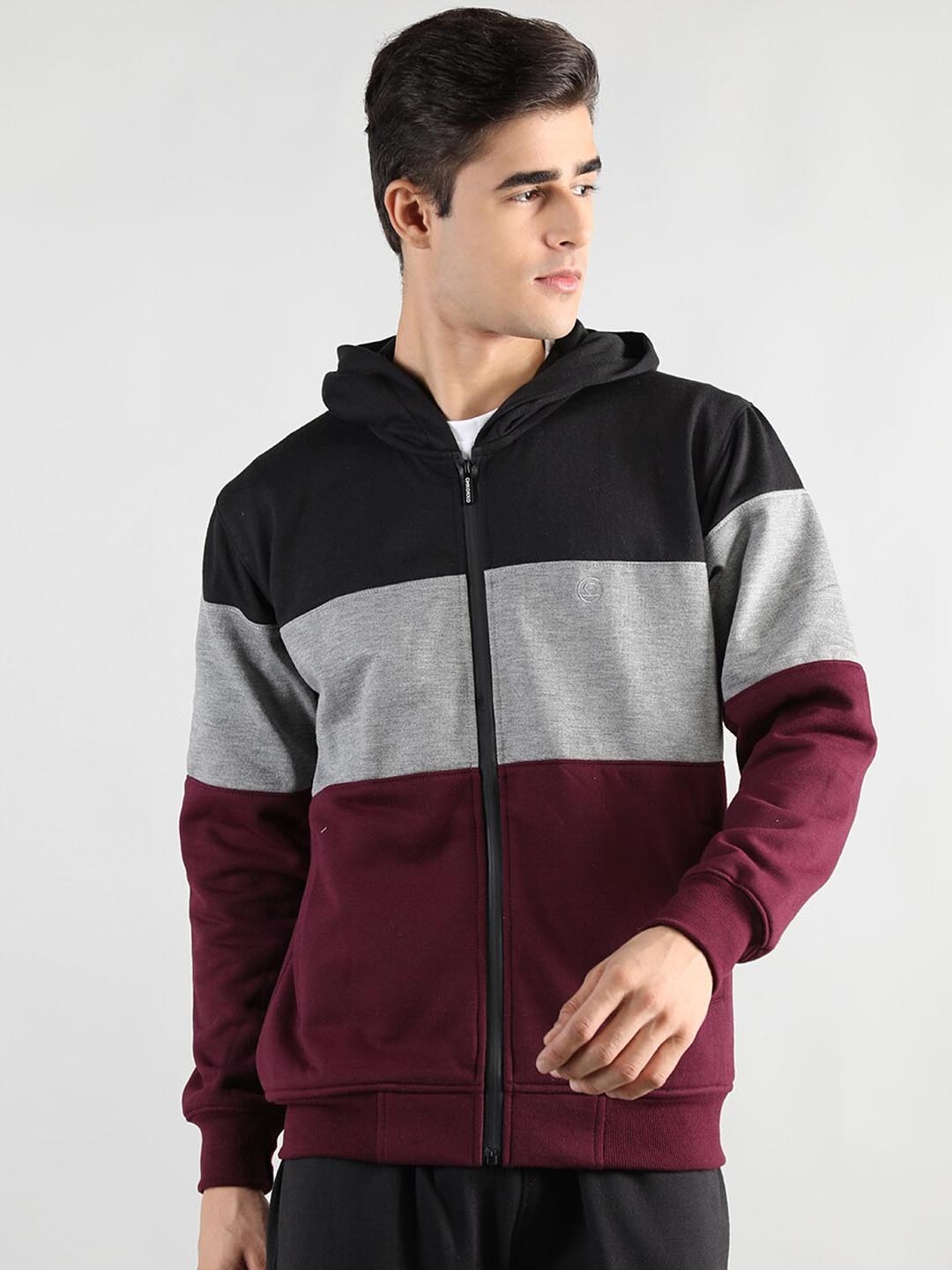 

CHKOKKO Men Colourblocked Outdoor Hooded Bomber Jacket, Black