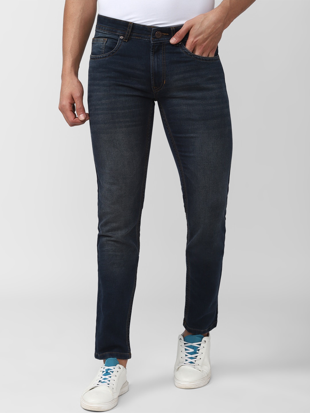 

Peter England Casuals Men Skinny Fit Heavy Fade Jeans, Navy blue