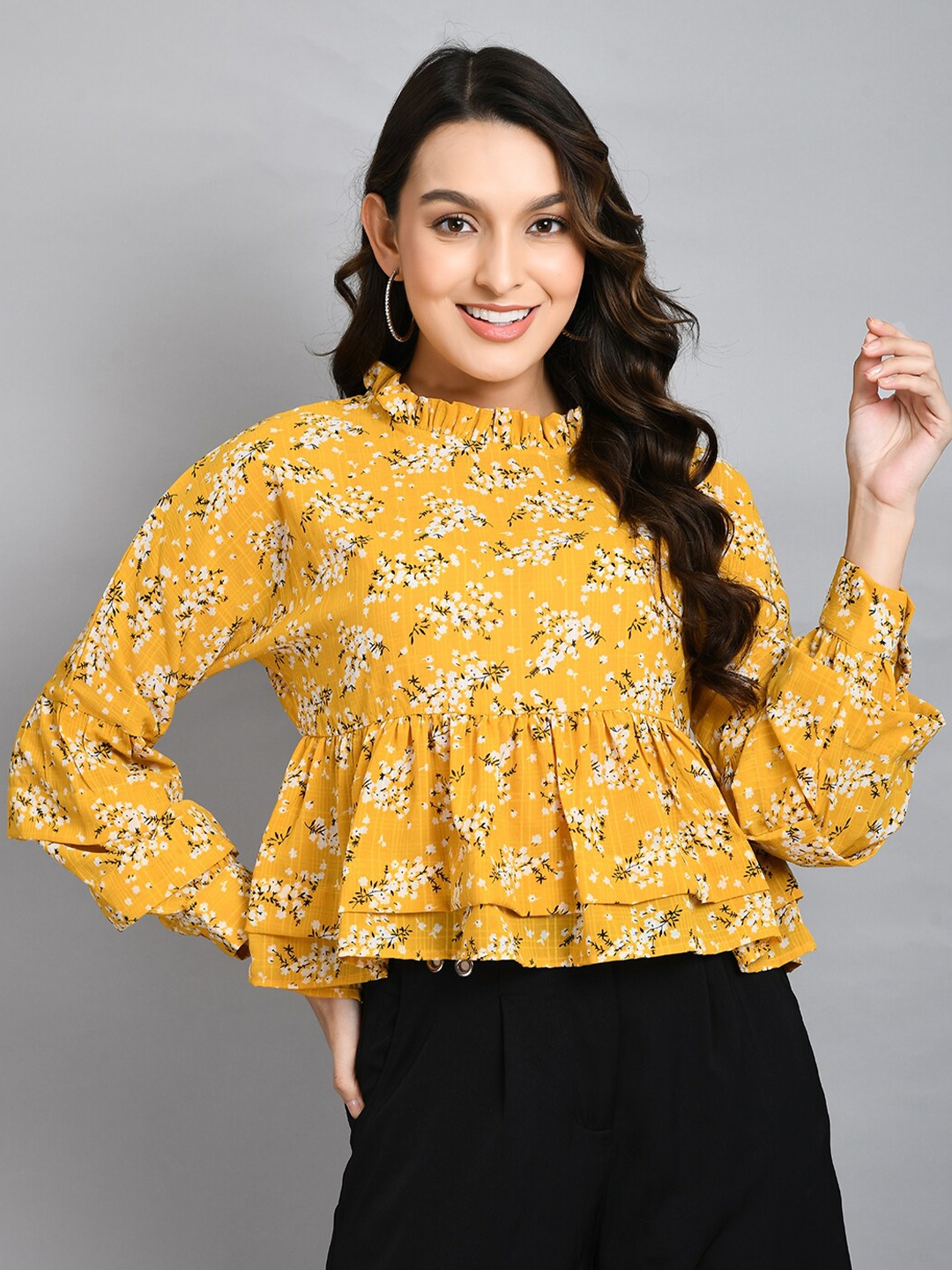 

PRETTY LOVING THING Floral Print Georgette Top, Yellow