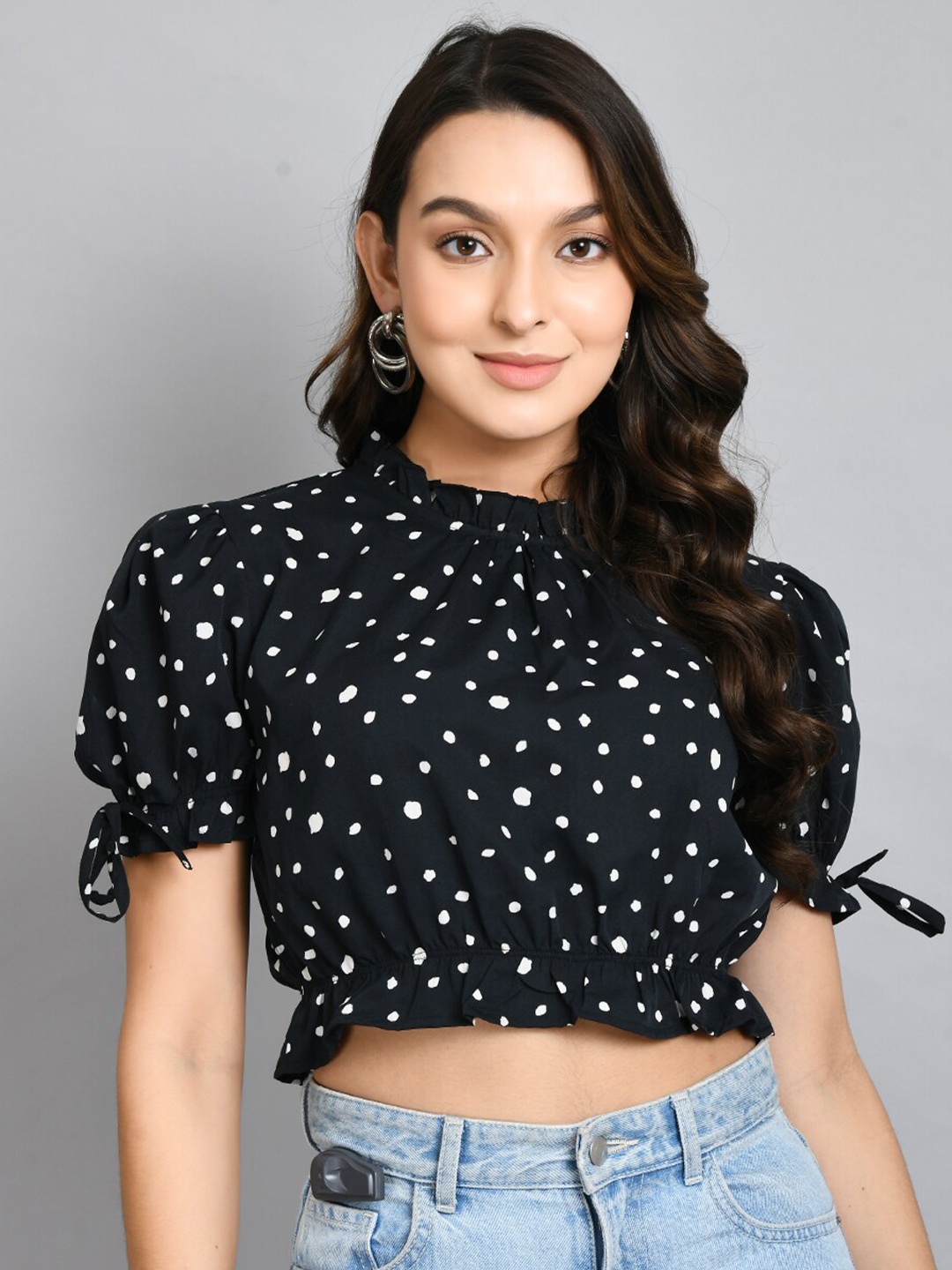 

PRETTY LOVING THING Print Crop Top, Black