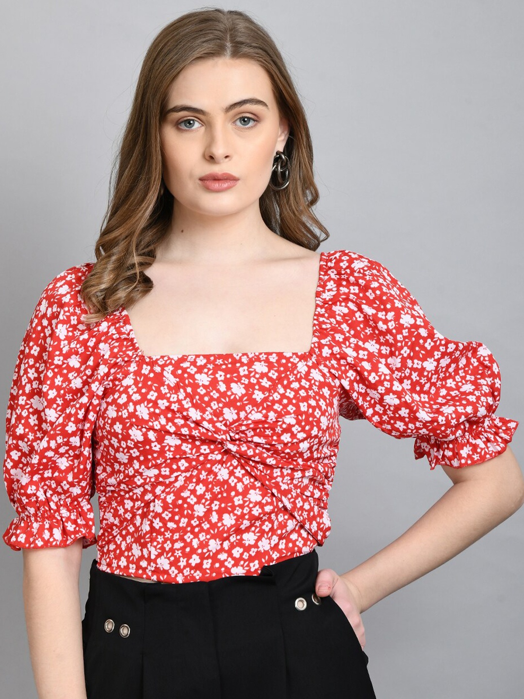 

PRETTY LOVING THING Floral Print Crop Top, Red