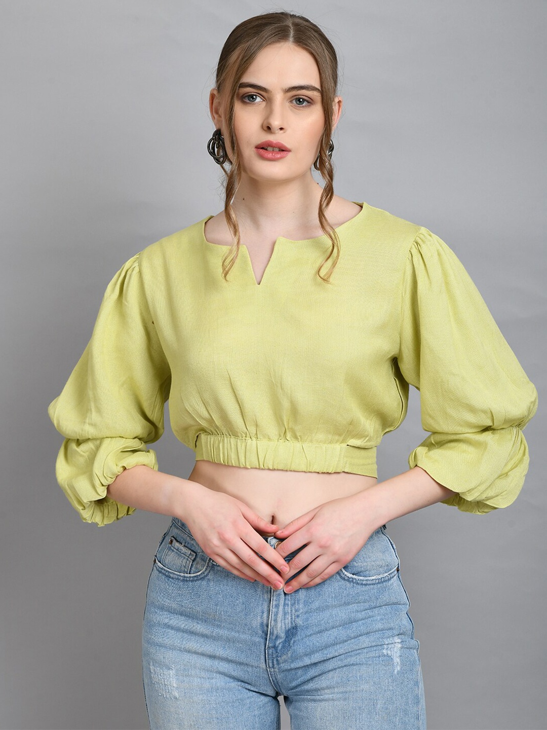 

PRETTY LOVING THING Blouson Crop Top, Green