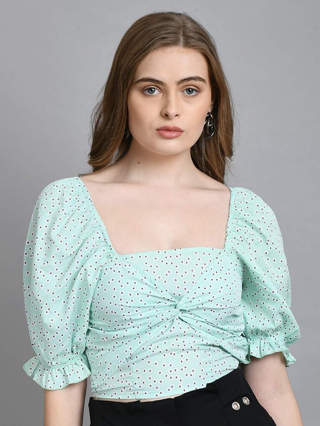 

PRETTY LOVING THING Geometric Print Crop Top, Green