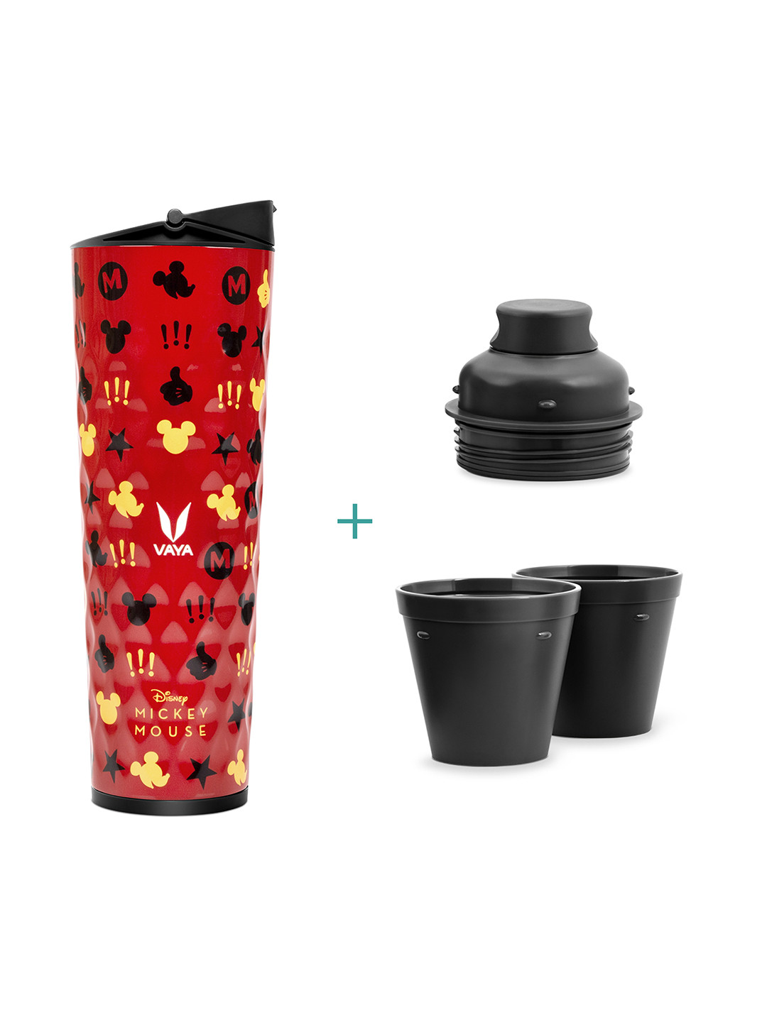 

Vaya Drynk Disney Mickey Double Wall Vacuum Water Bottle with Gulper & Cups 600 ml, Red