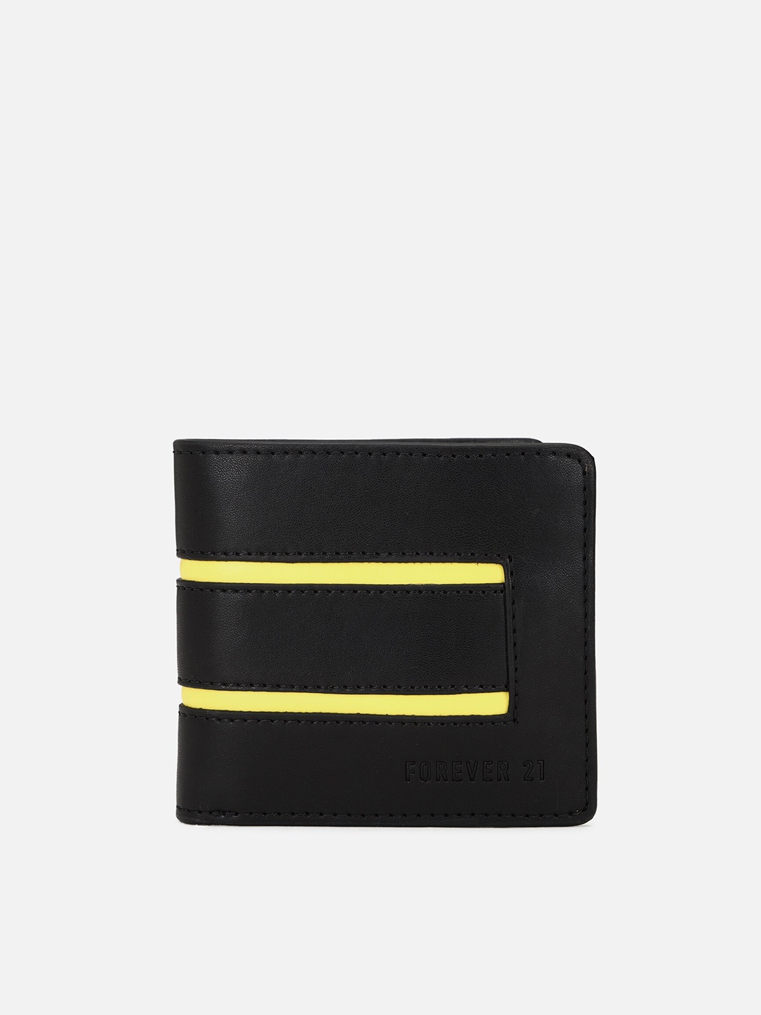 

FOREVER 21 Men Black & Yellow Striped PU Two Fold Wallet