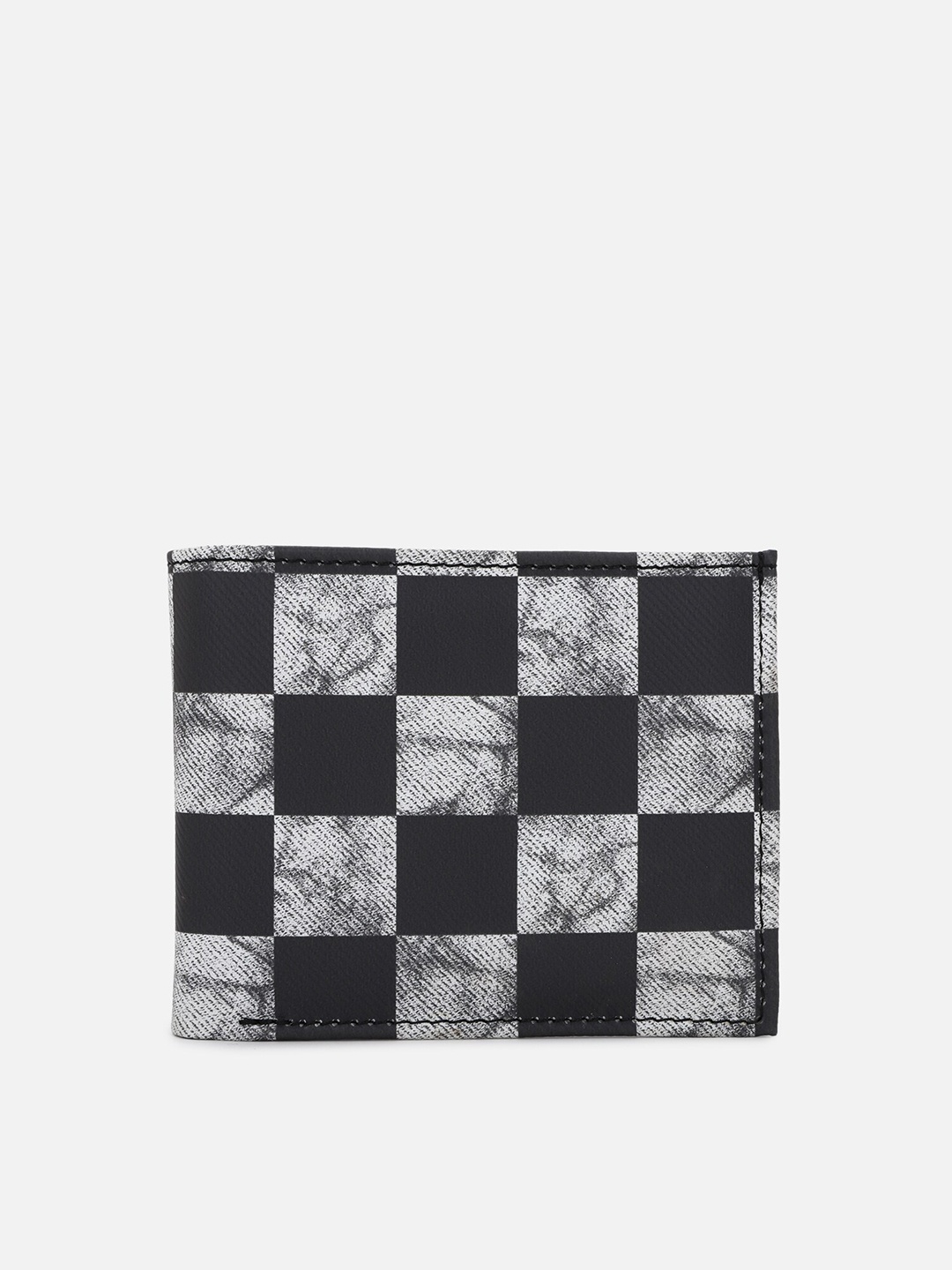 

FOREVER 21 Men Grey & Black Checked PU Two Fold Wallet