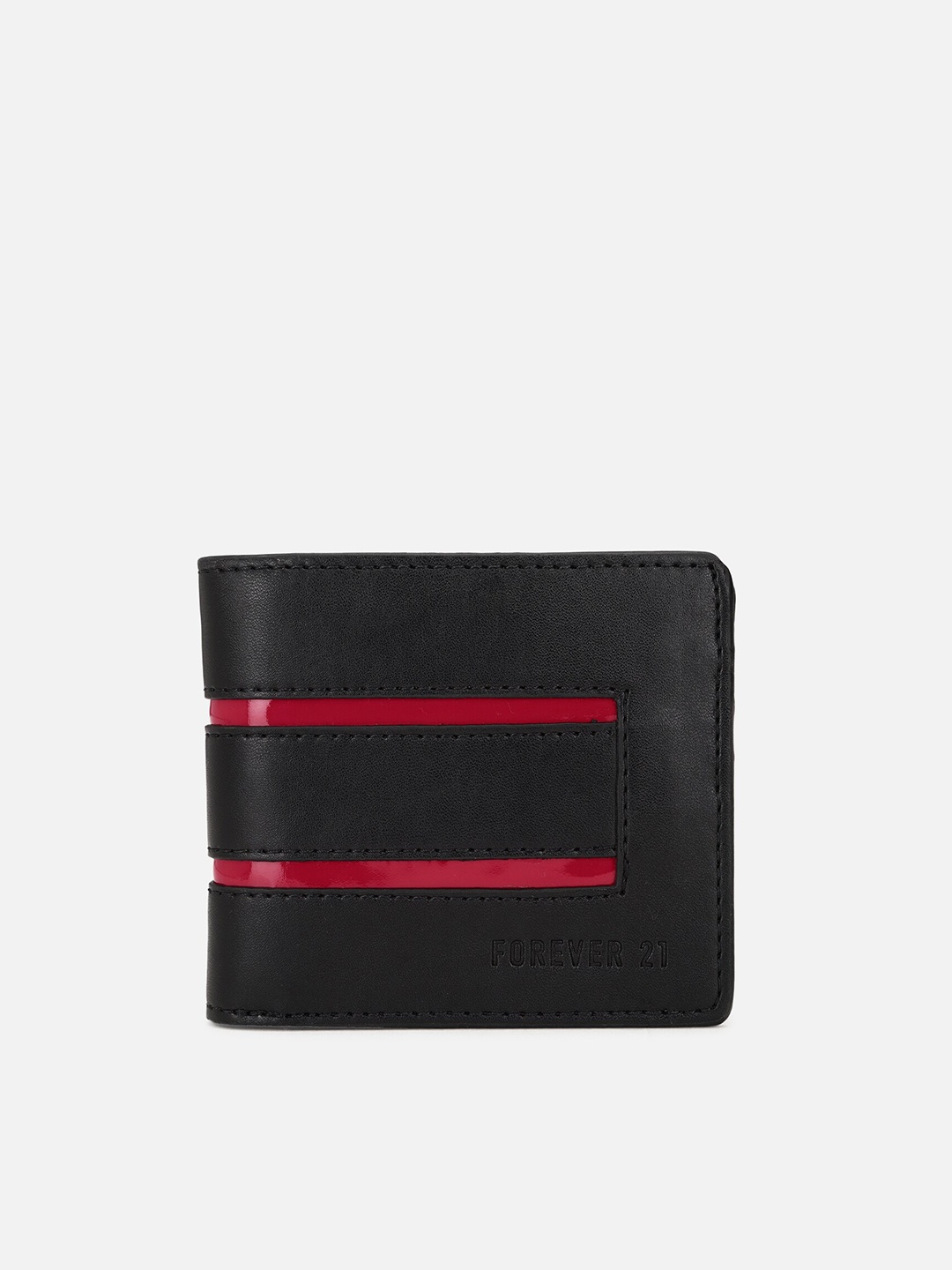 

FOREVER 21 Men Black & Pink Striped PU Two Fold Wallet