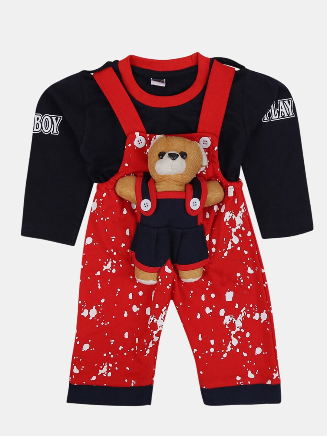 

V-Mart Kids Printed Pure Cotton T-shirt with Pyjamas Clothing Set, Red