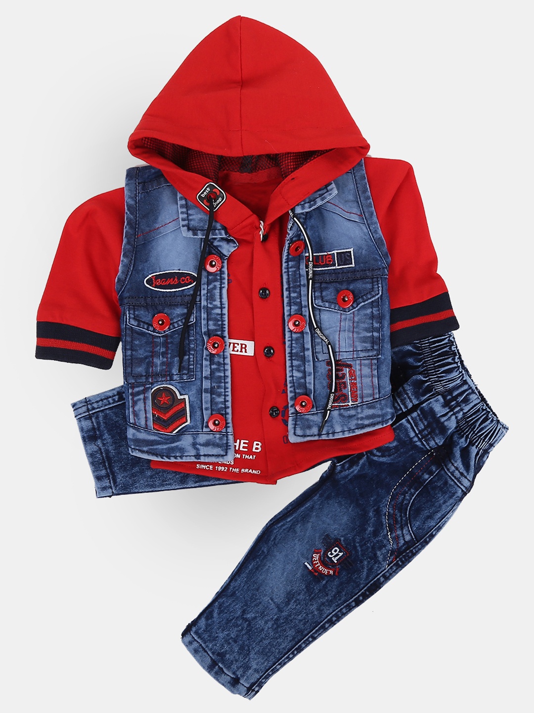 

V-Mart Kids Printed Pure Cotton T-shirt with Pyjamas Clothing Set, Red