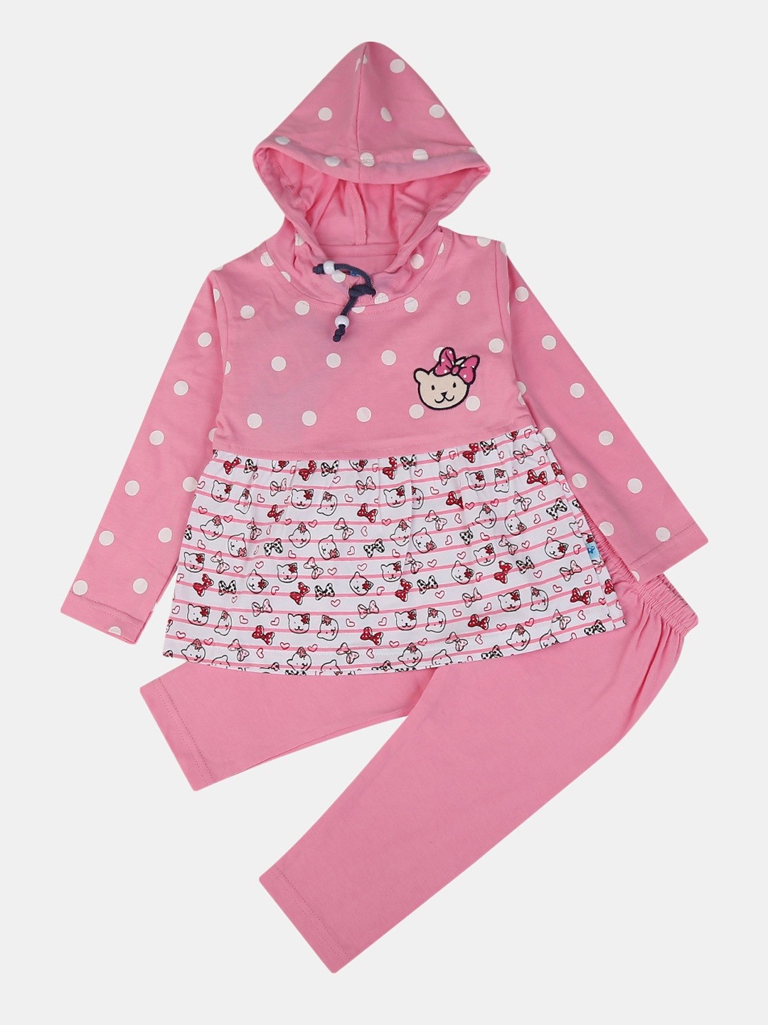 

V-Mart Kids Printed Pure Cotton T-shirt with Pyjamas Clothing Set, Pink