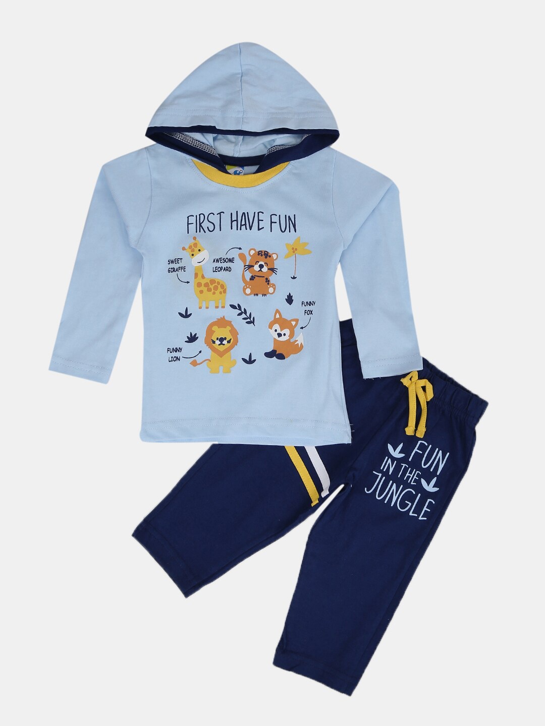 

V-Mart Kids Printed Pure Cotton T-shirt with Pyjamas, Blue