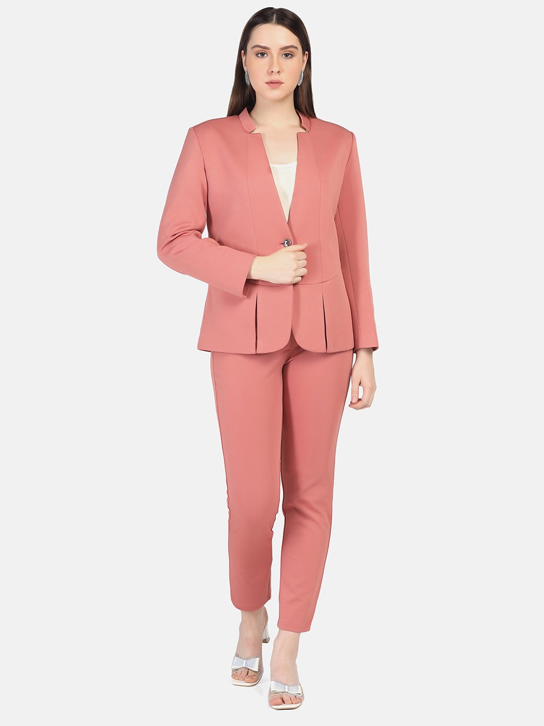 

FUTURO 2 Piece Mandarin Collar Open Front Suit Set, Rust