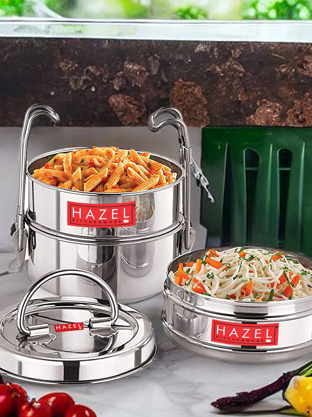 

HAZEL Stainless Steel 3 Pieces Containers With Locking Clip Tiffin, Silver