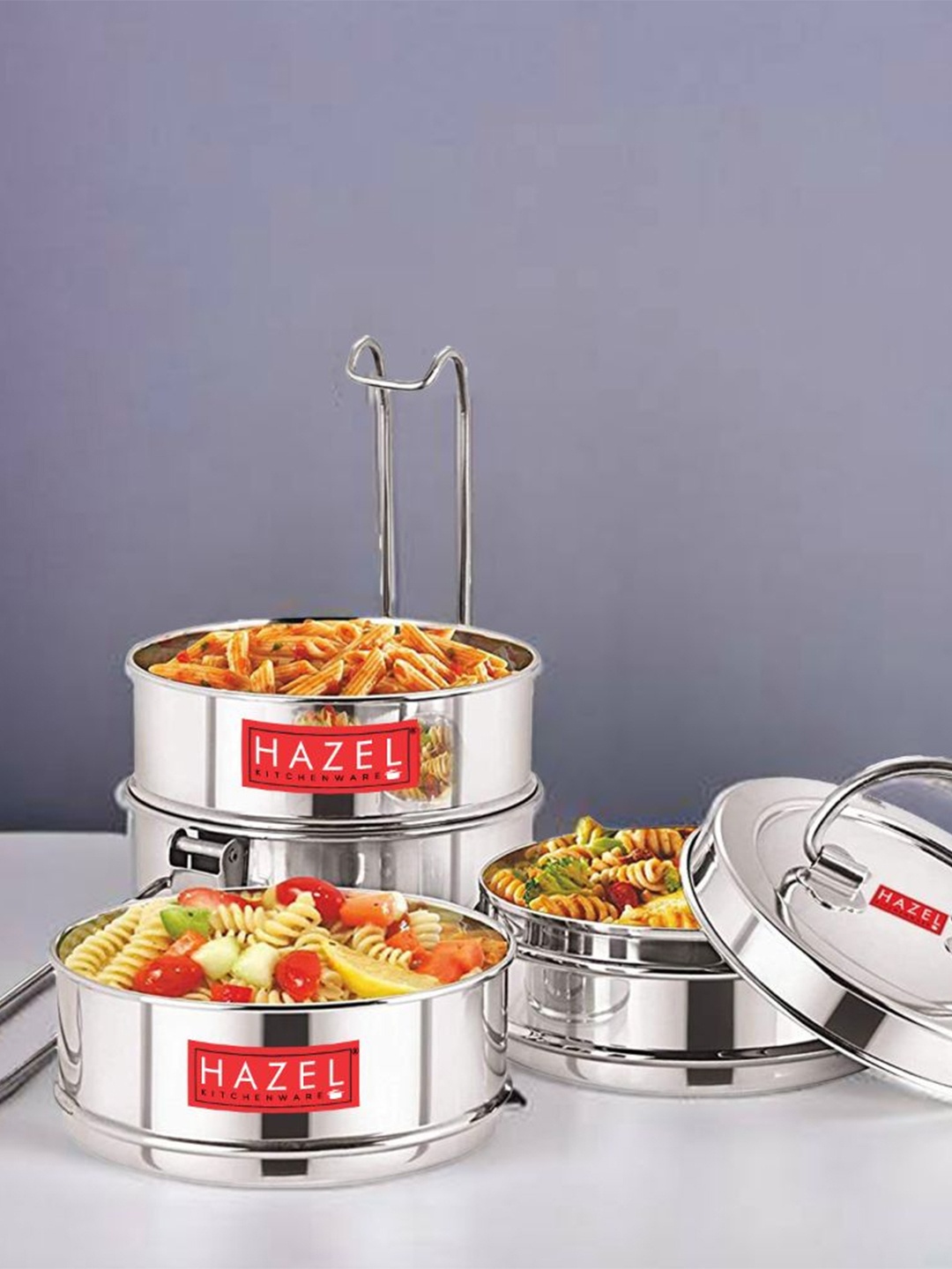 

HAZEL Stainless Steel 4 Containers With Locking Clip Tiffins, Silver