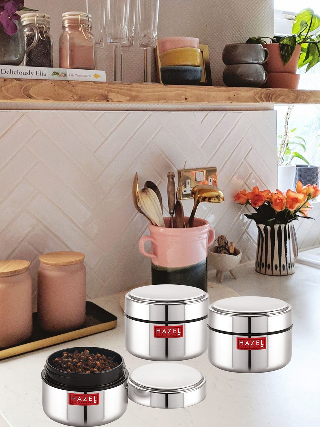 

HAZEL Set Of 3 Stainless Steel Mini Airtight Storage Container 250 ML, Silver