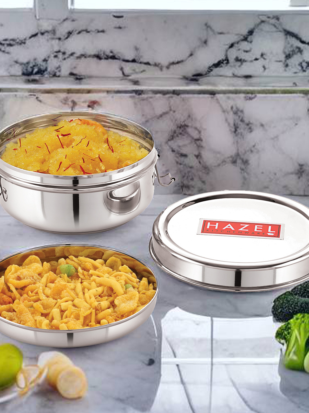 

HAZEL Stainless Steel Tiffin Lunch Container With Locking Clip 500 ML, Silver
