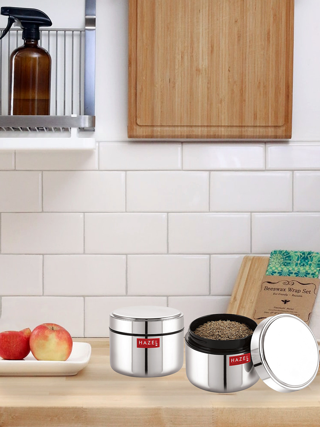 

HAZEL Set Of 2 Stainless Steel Mini Airtight Storage Container 500 ML, Silver