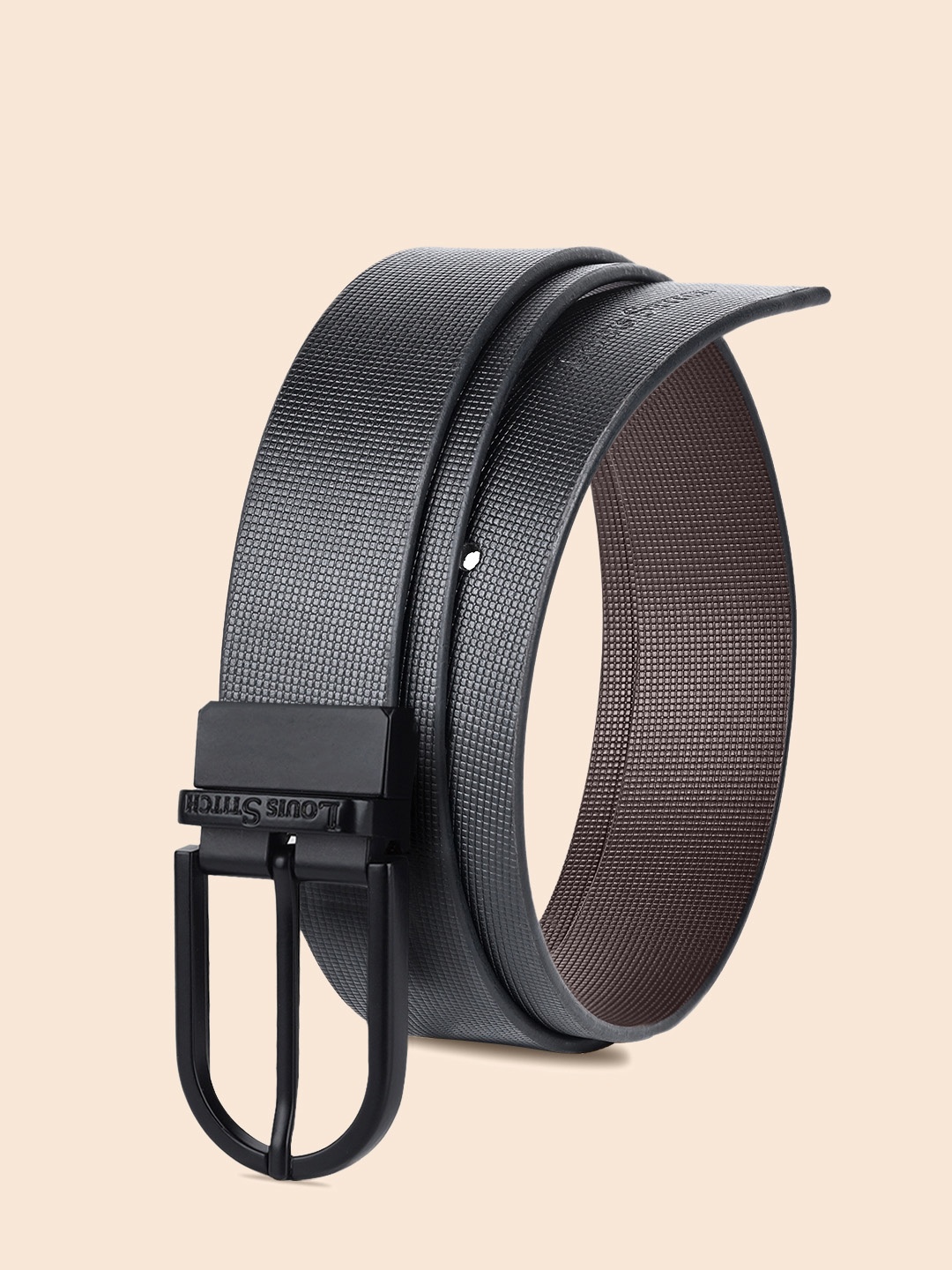 

LOUIS STITCH Men Italian Leather Textured Reversible Belt, Black