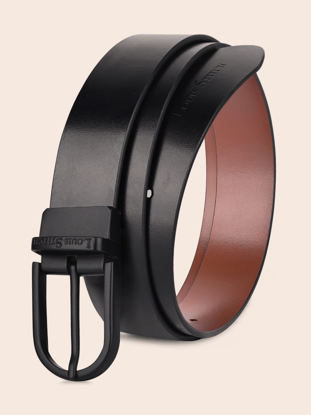 

LOUIS STITCH Men Italian Leather Textured Reversible Belt, Black