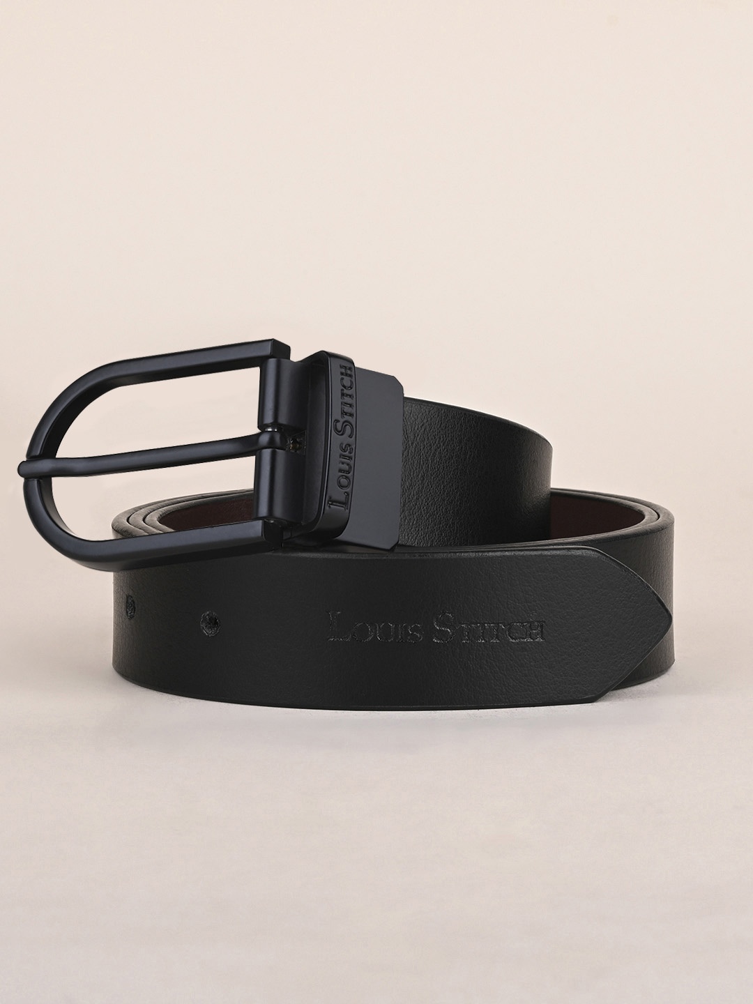 

LOUIS STITCH Men Italian Leather Textured Reversible Belt, Black