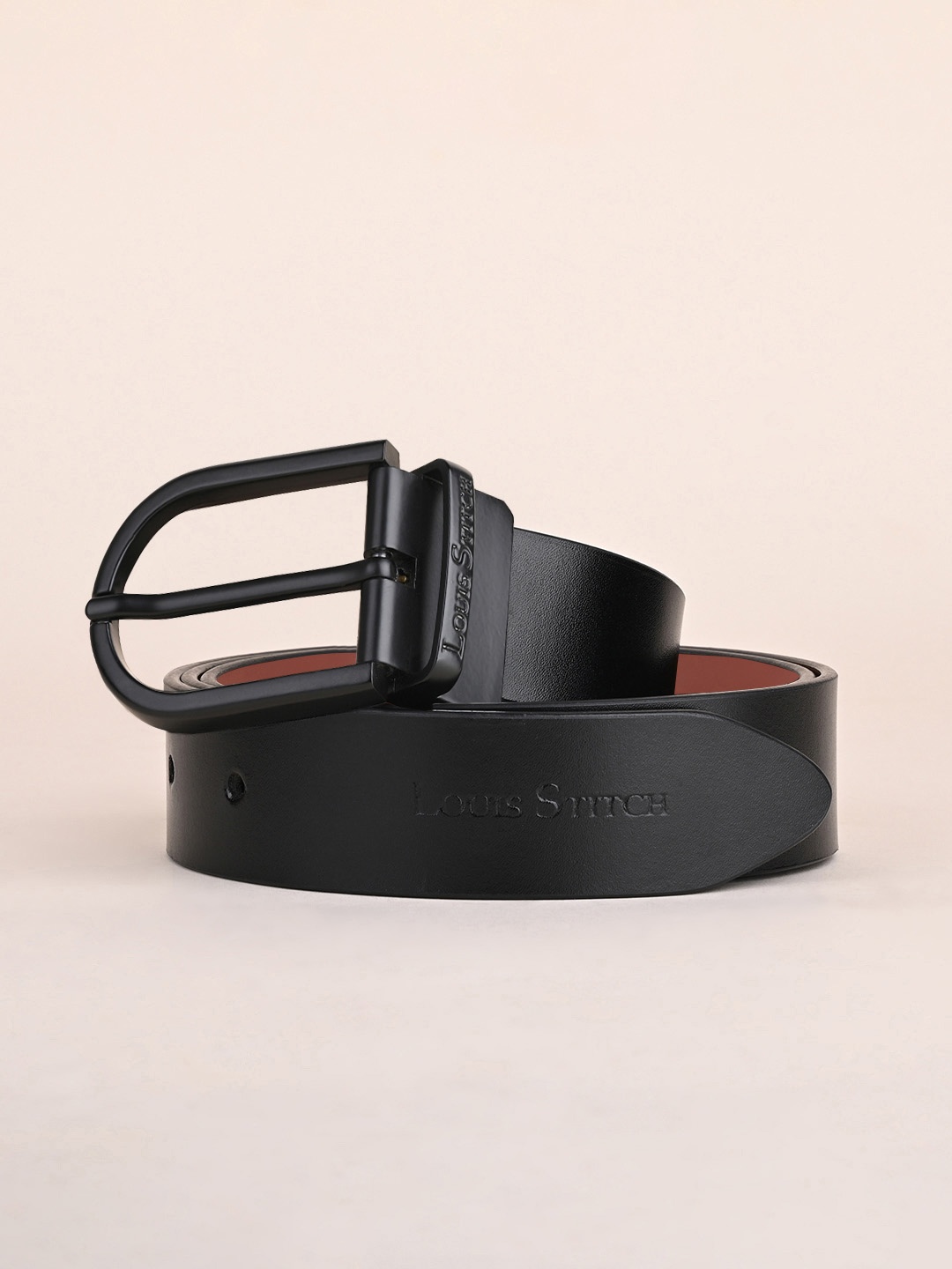 

LOUIS STITCH Men Italian Leather Textured Reversible Belt, Black