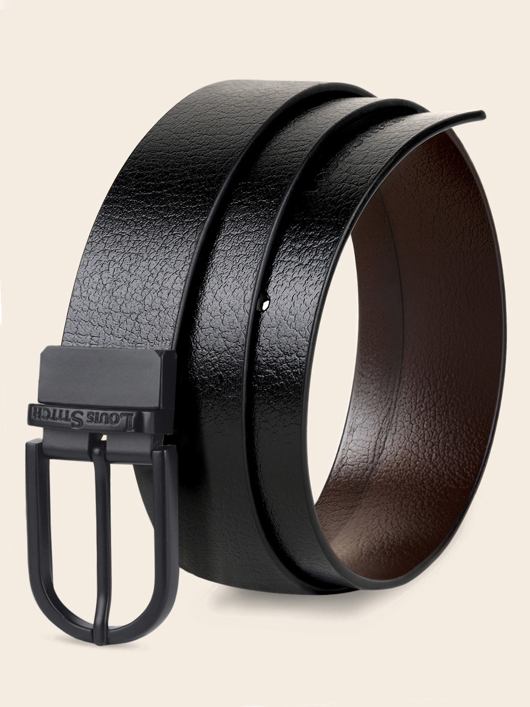 

LOUIS STITCH Men Italian Leather Textured Reversible Belt, Black