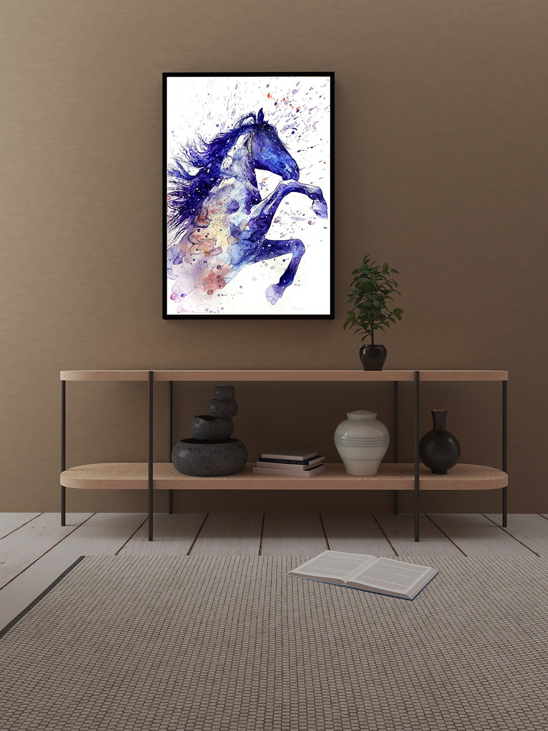 

Art Street White & Blue Running Horse Wall Art