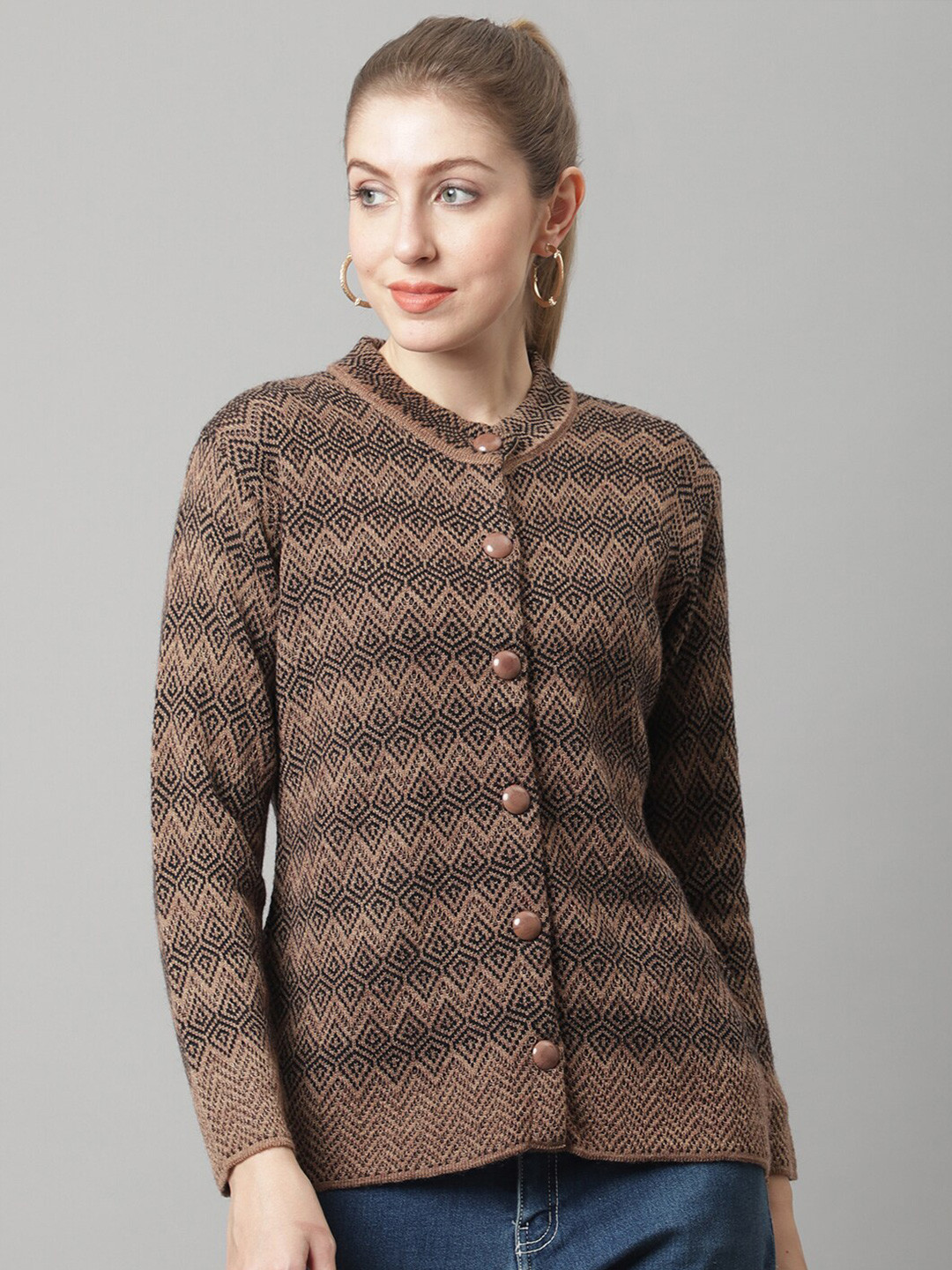

PERFECT LINE Women Brown & Black Cardigan