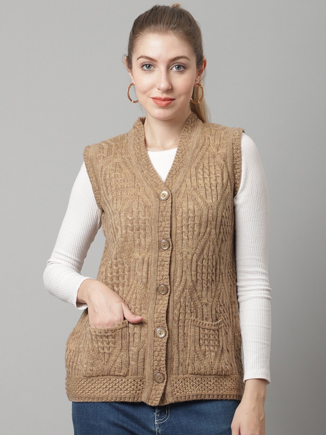 

VANYA Women Gold-Toned Cable Knit Cardigan