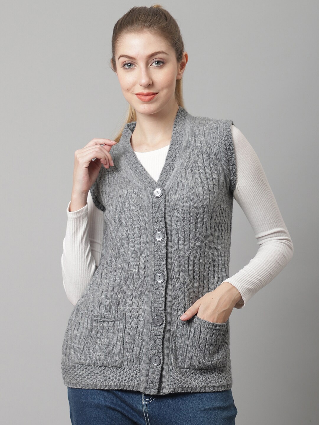 

VANYA Women Grey Cable Knit Cardigan