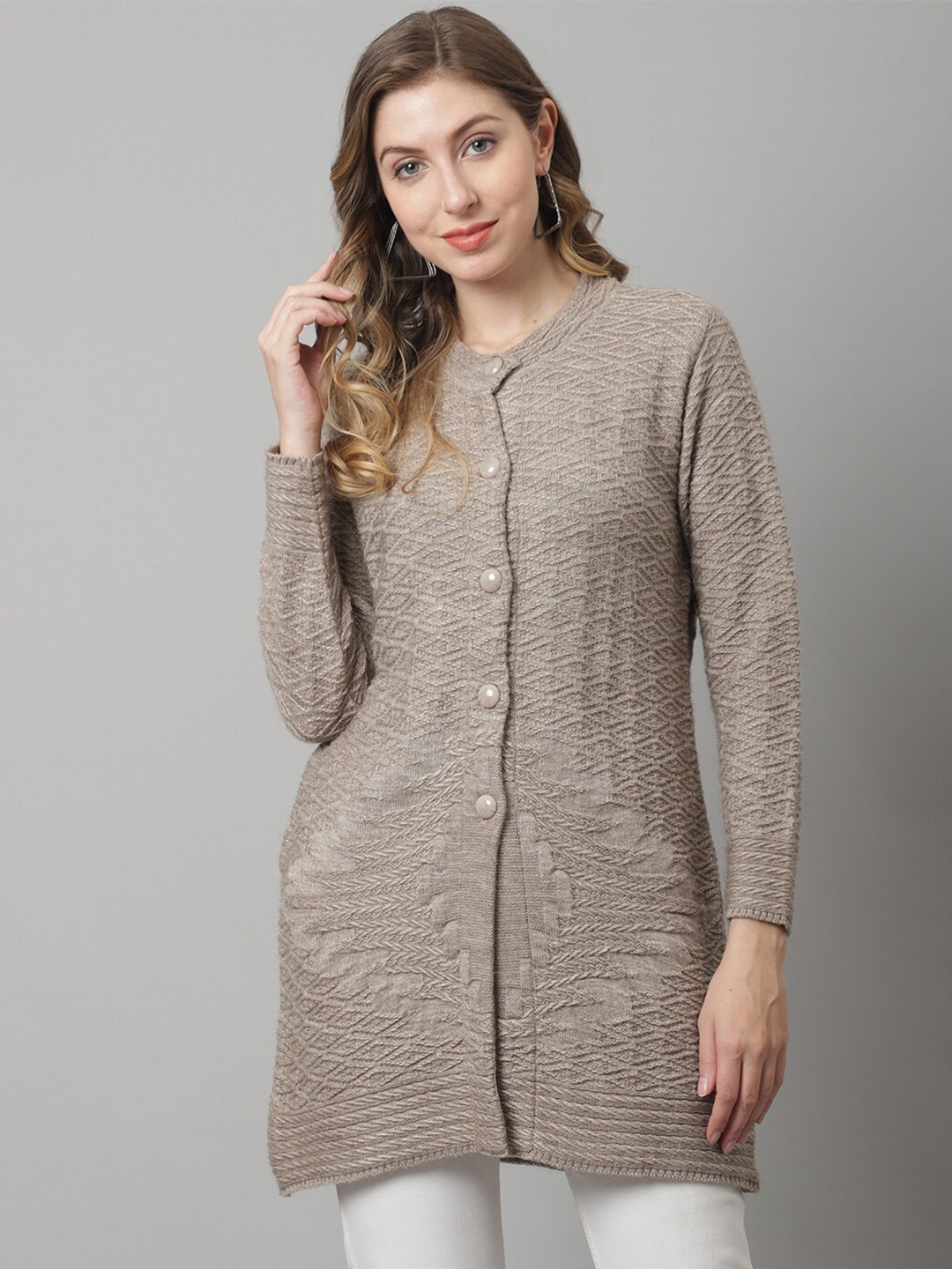 

VANYA Women Beige Cable Knit Cardigan