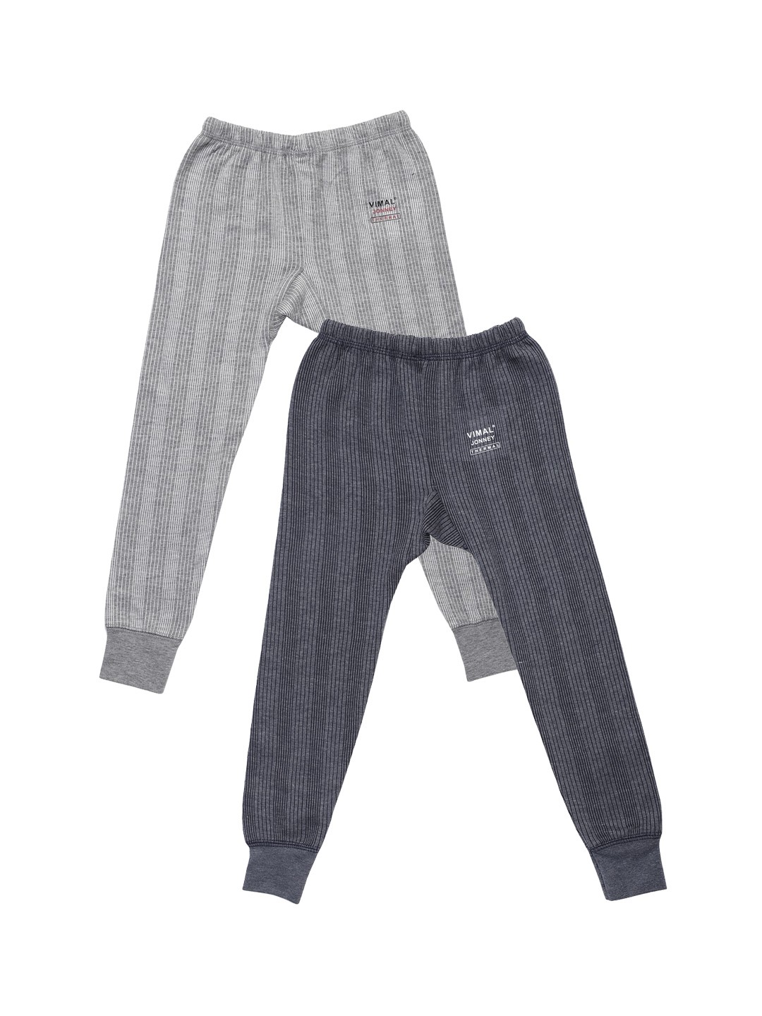 

VIMAL JONNEY Kids Pack Of 2 Striped Cotton Thermal Bottoms, Grey