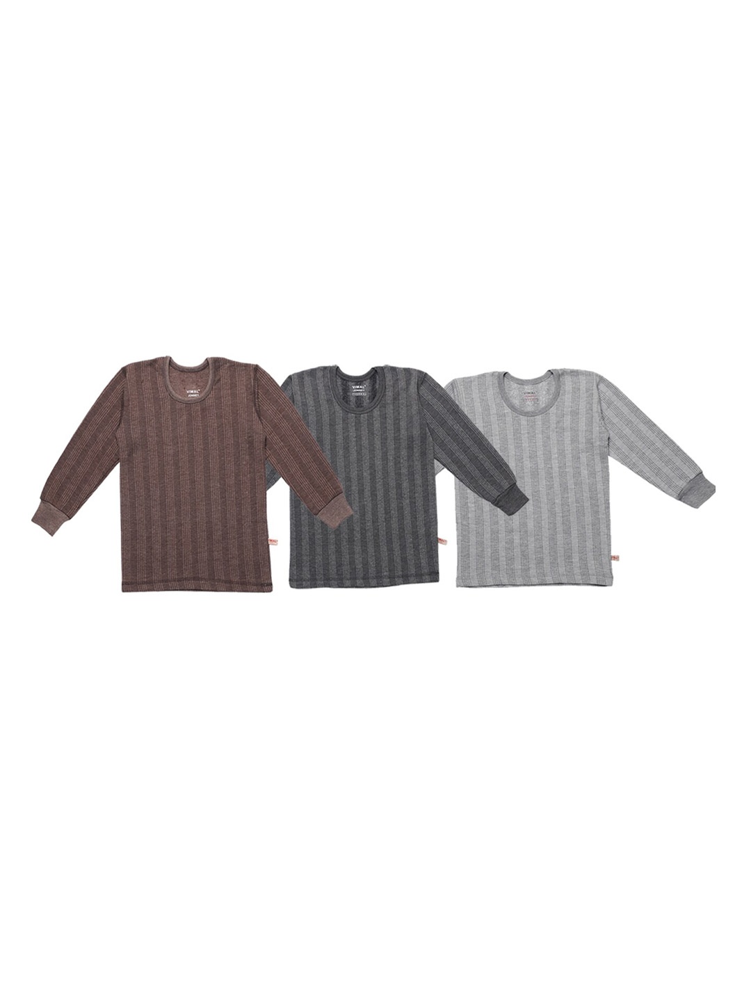 

VIMAL JONNEY Infant Kids Pack Of 3 Striped Cotton Thermal Tops, Grey