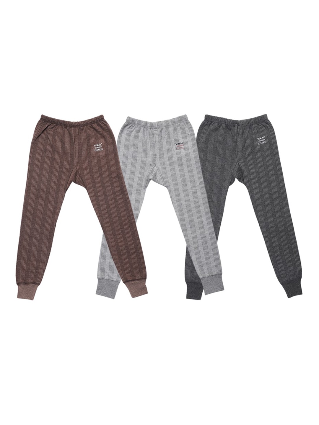 

VIMAL JONNEY Kids Pack Of 3 Striped Cotton Thermal Bottoms, Brown