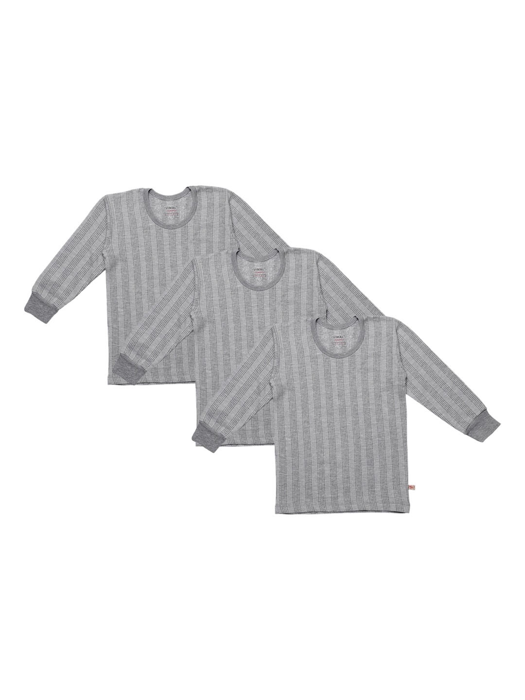 

VIMAL JONNEY Infant Kids Pack Of 3 Striped Cotton Thermal Tops, Grey melange