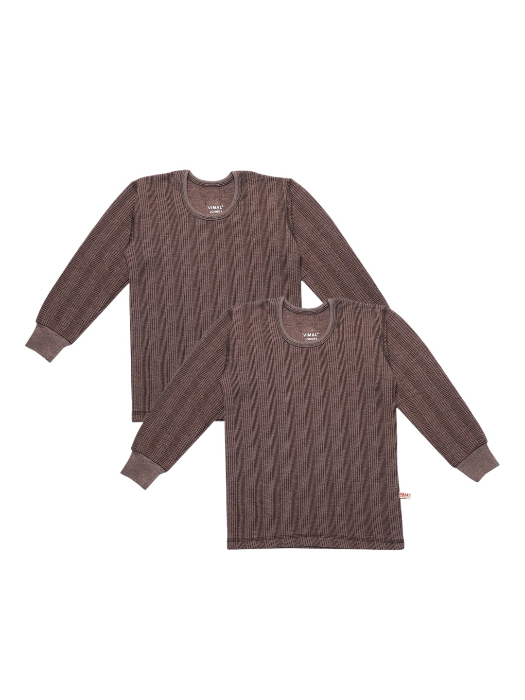 

VIMAL JONNEY Infant Kids Pack Of 2 Striped Cotton Thermal Tops, Brown