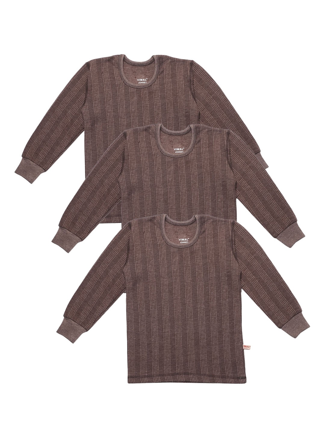 

VIMAL JONNEY Kids Pack Of 3 Striped Cotton Thermal Tops, Brown