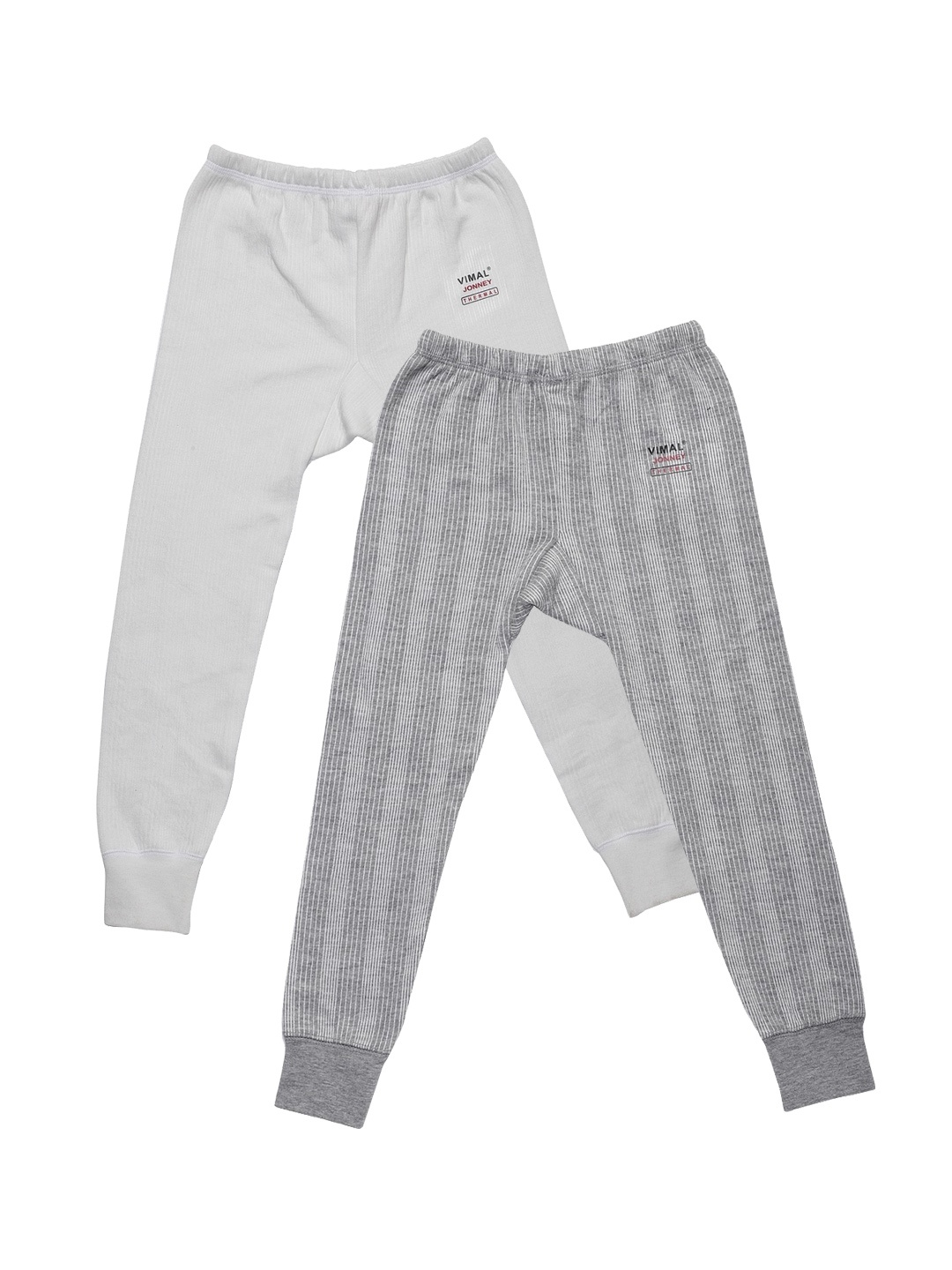

VIMAL JONNEY Kids Pack Of 2 Striped Cotton Thermal Bottoms, Grey