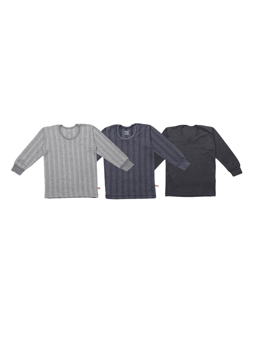 

VIMAL JONNEY Infant Kids Pack Of 3 Striped Cotton Thermal Tops, Grey