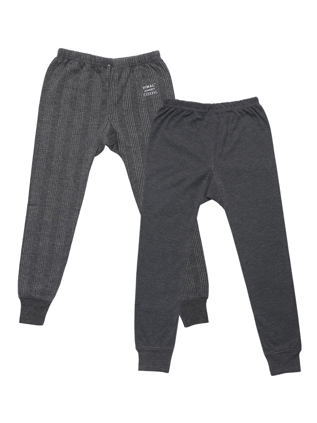

VIMAL JONNEY Kids Pack Of 2 Striped Cotton Thermal Bottoms, Charcoal