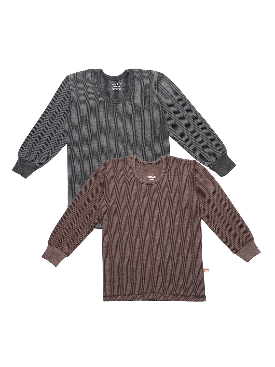 

VIMAL JONNEY Infant Kids Pack Of 2 Striped Cotton Thermal Tops, Grey