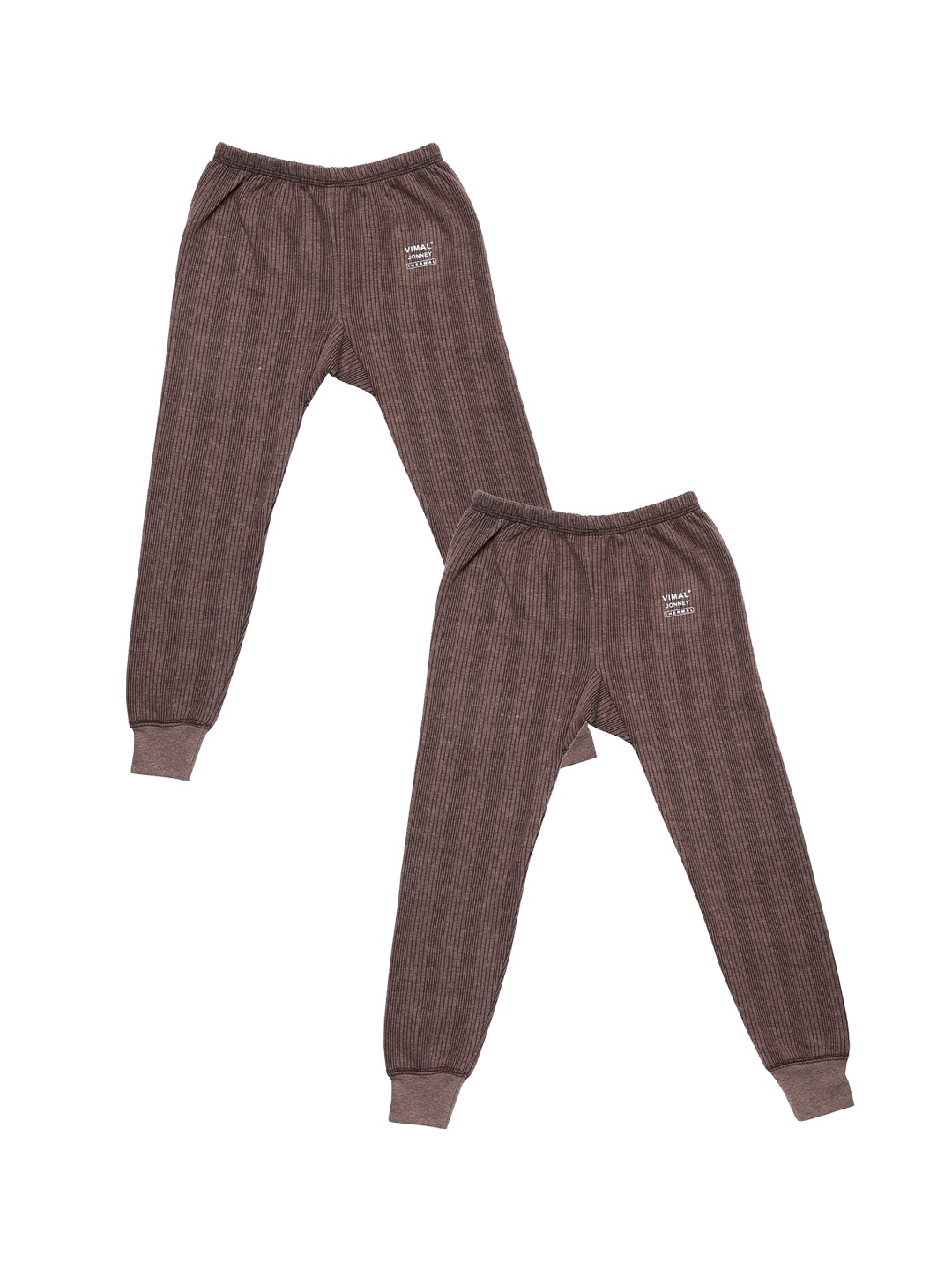 

VIMAL JONNEY Kids Pack Of 2 Striped Cotton Thermal Bottoms, Brown