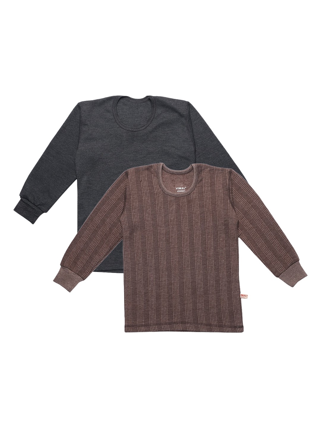

VIMAL JONNEY Infant Kids Pack Of 2 Cotton Thermal Tops, Grey