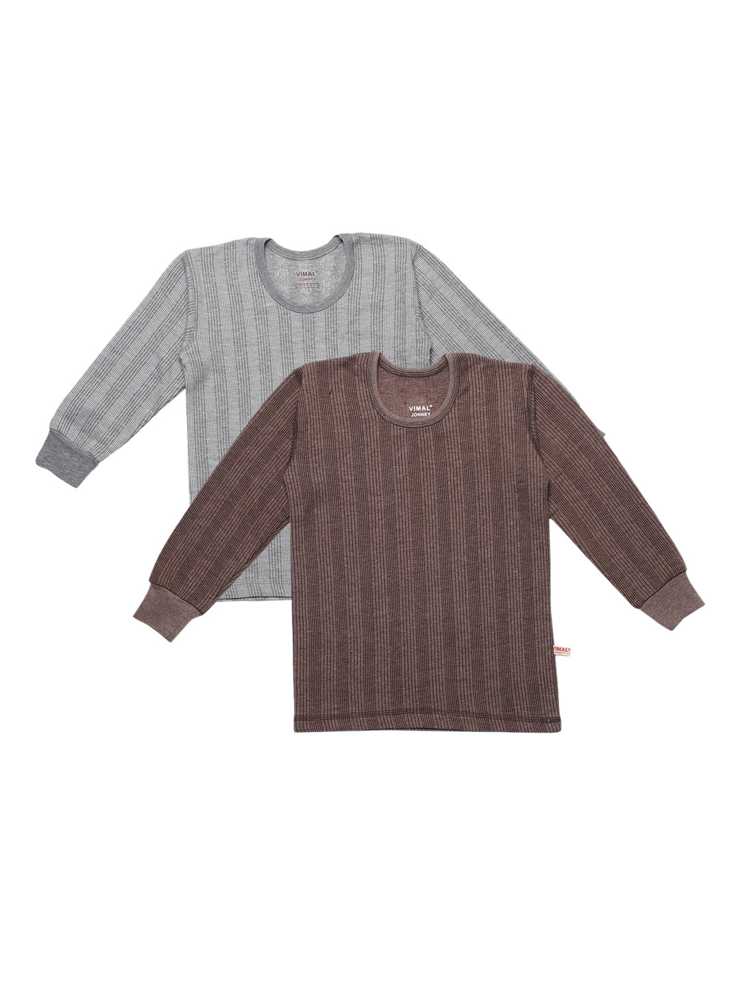 

VIMAL JONNEY Infant Kids Pack Of 2 Striped Cotton Thermal Tops, Grey