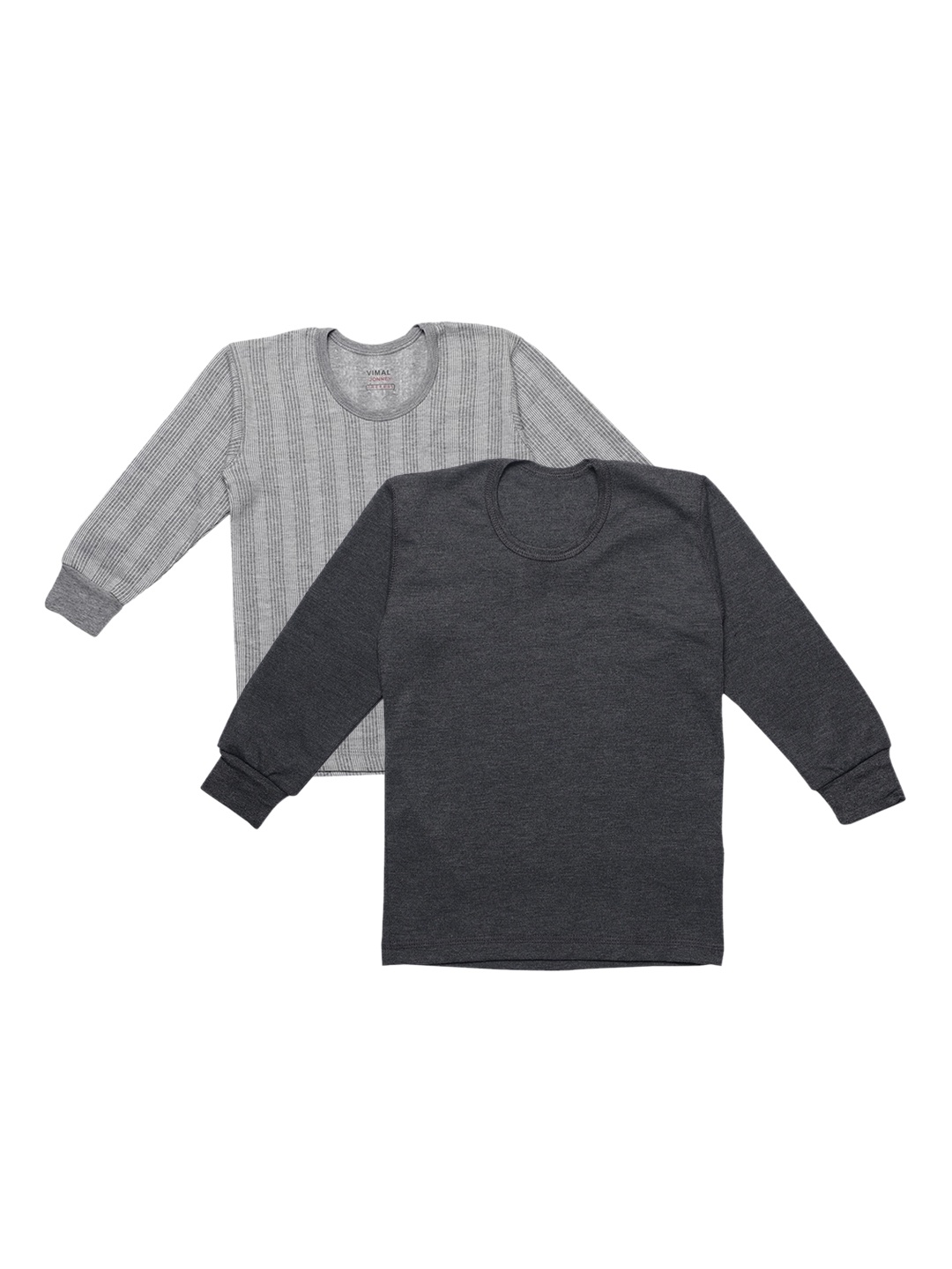 

VIMAL JONNEY Infant Kids Pack Of 2 Striped Cotton Thermal Tops, Grey