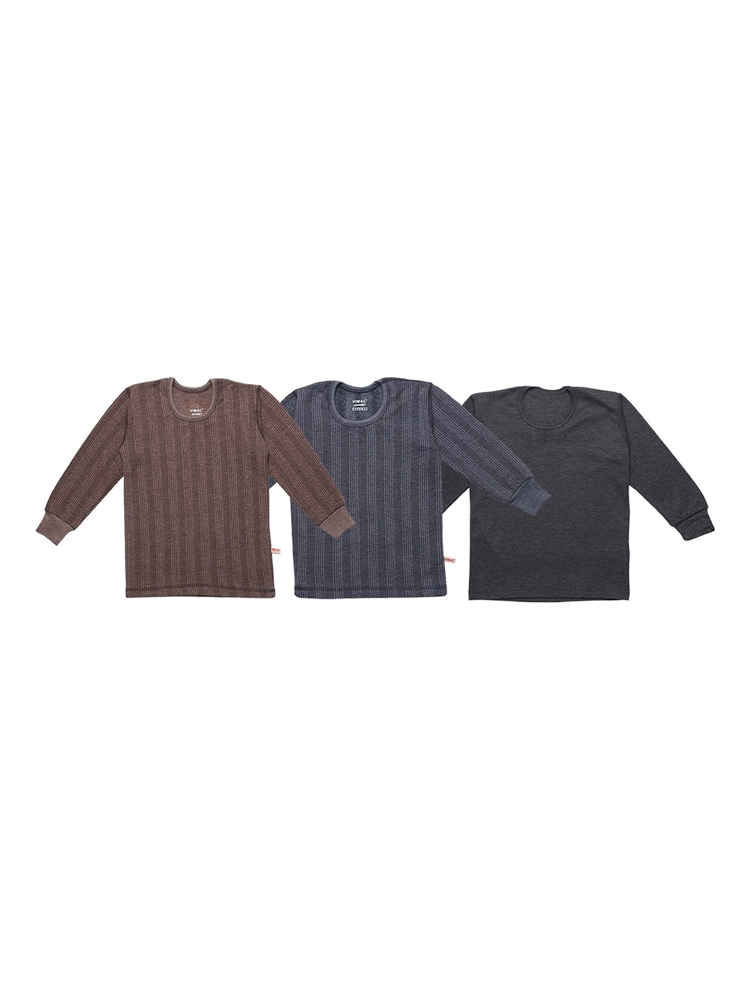 

VIMAL JONNEY Kids Pack Of 3 Striped Cotton Thermal Tops, Brown